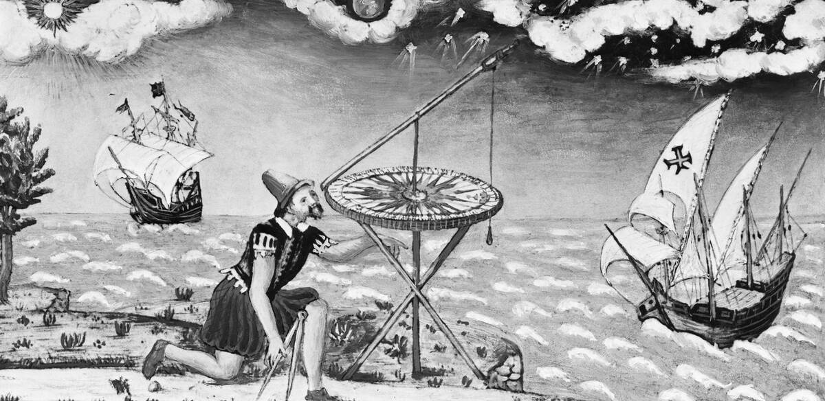 Man W/Sextant, Ships In Backgrd.