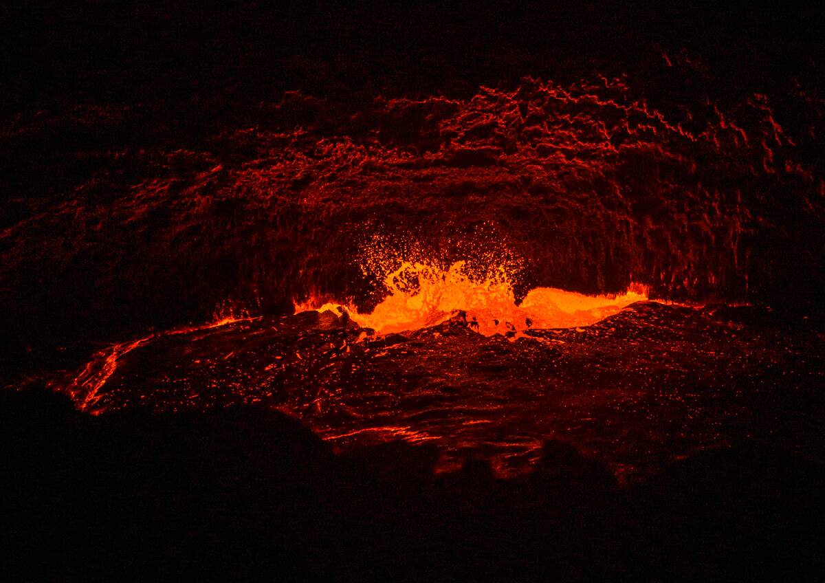 The living lava lake in the crater of erta ale volcano, Afar region, Erta ale, Ethiopia