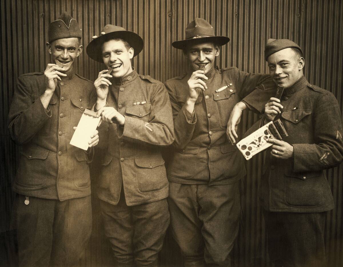 WWI Soldiers Eating Maillards Eagle Sweet Chocolate