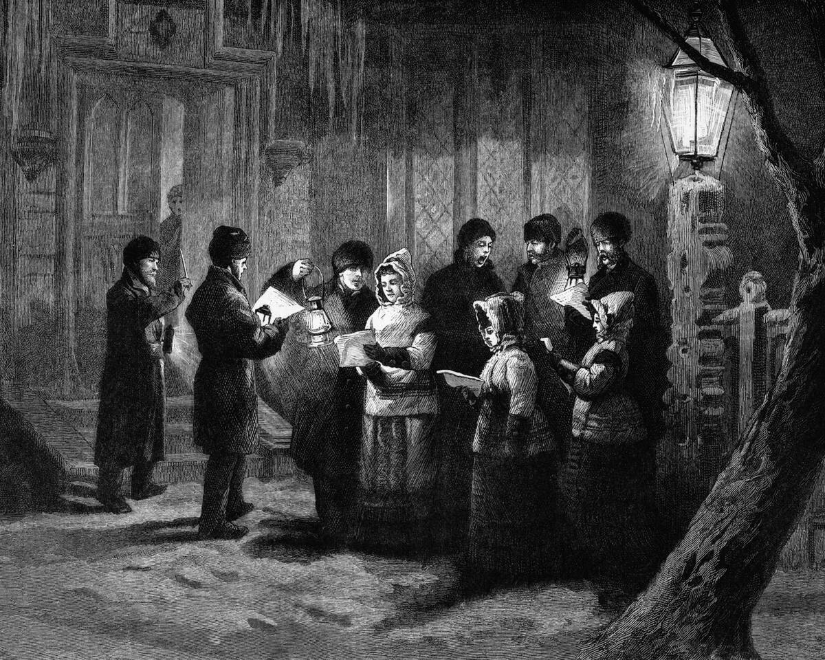 19th-Century Print of Christmas Carolers
