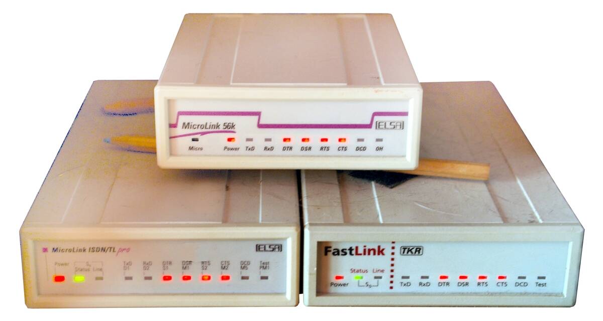 One_analog_56k_modem_and_an_ISDN_modem_from_ELSA,_one_ISDN_modem_TKR_FastLink