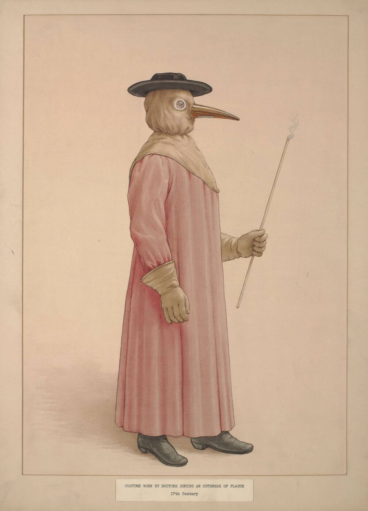A Physician Wearing A Seventeenth Century Plague Preventive Costume