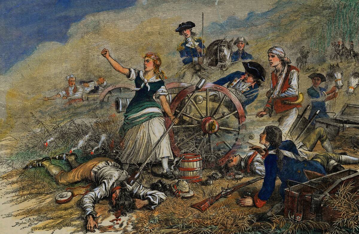 Color Engraving of Molly Pitcher at the Battle of Monmouth