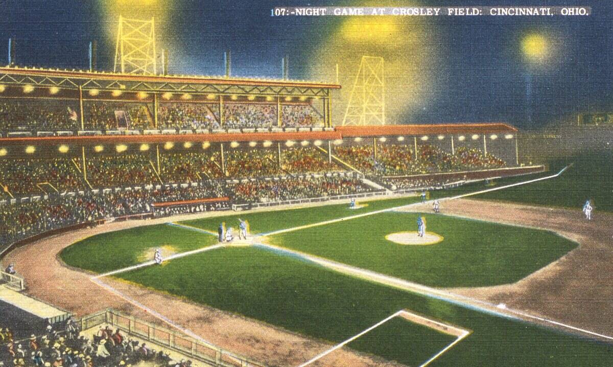 Crosley Field Cincinnati Night Game Color