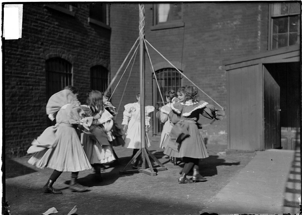 Deaf Girls Dancing Around A Maypole In A Schoolyard