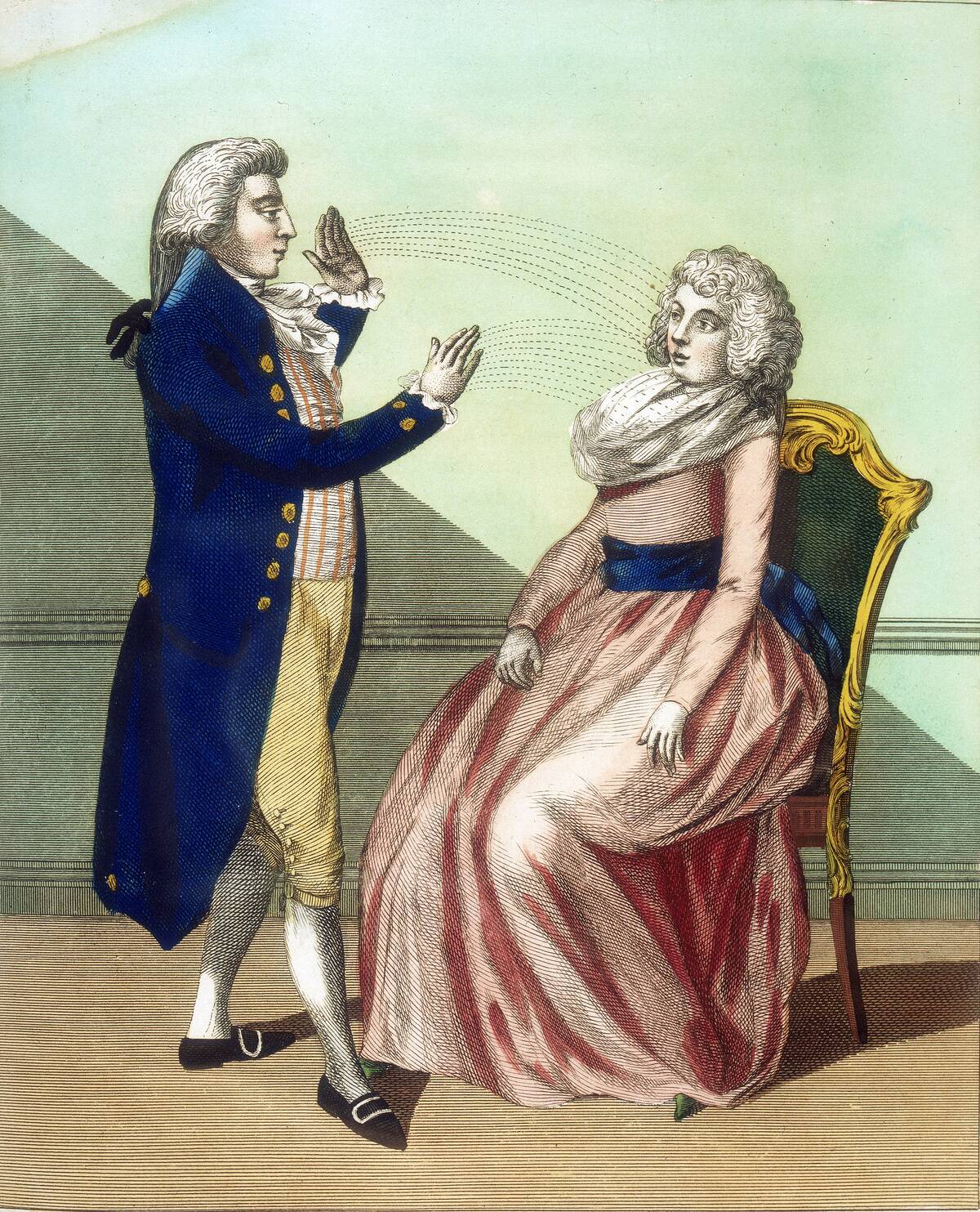 Hypnotist mesmerising a patient, c1795.