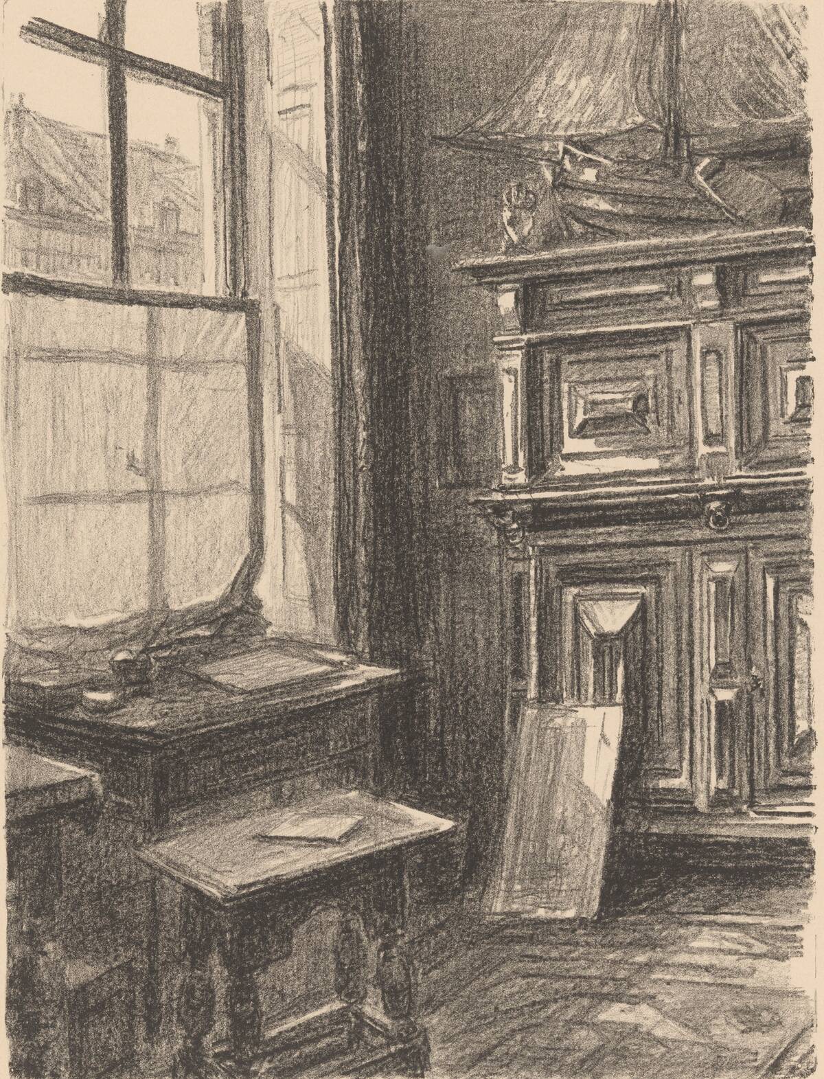 Interior of a studio with a table by the window