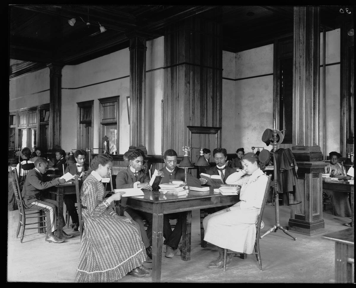 Interior View Of Library Reading Room With Male And Female Students... Tuskegee Institute