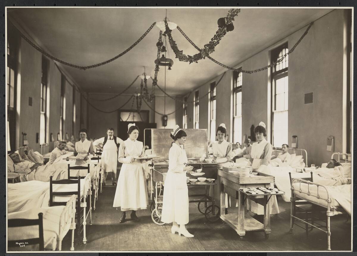 Lenox Hill Hospital, Lexington Ave. & 77th St., Interior, Men's Ward, Serving Hot Meals From Food Wagon