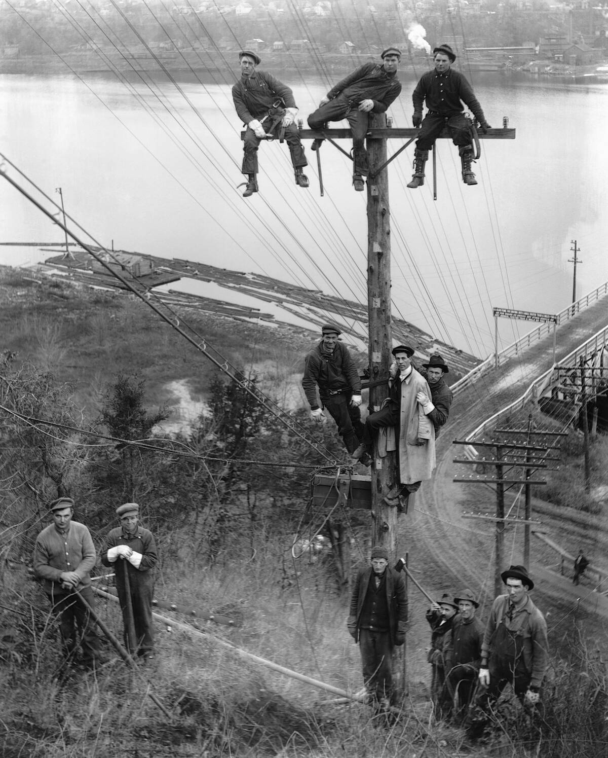 Phone Line Crew on Telephone Pole