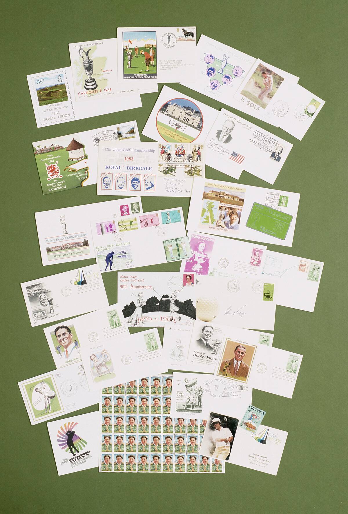 Postage stamps and covers with a golfing theme, 20th century.