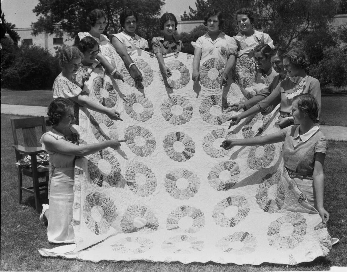 State College Coeds of Quilting Bee Showing Finished Work