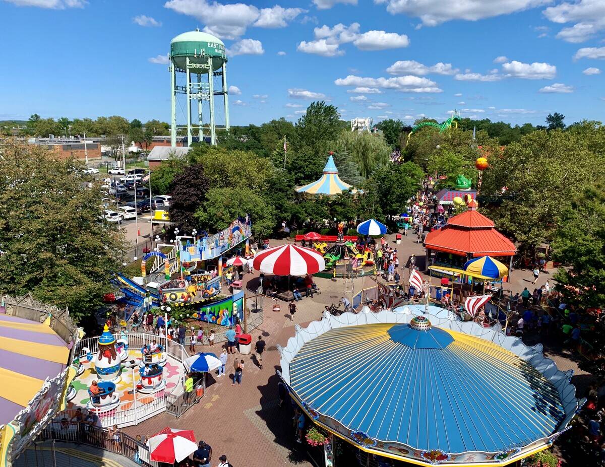 View of the rides at Long Island amusement park
