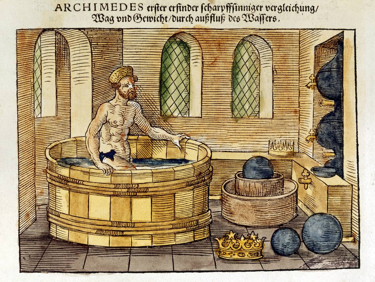Archimedes in his bath, 1547.