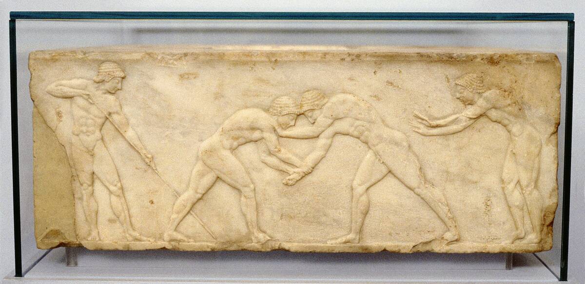 Bas-relief frieze of wrestlers, c500 BC. Artist: Anon