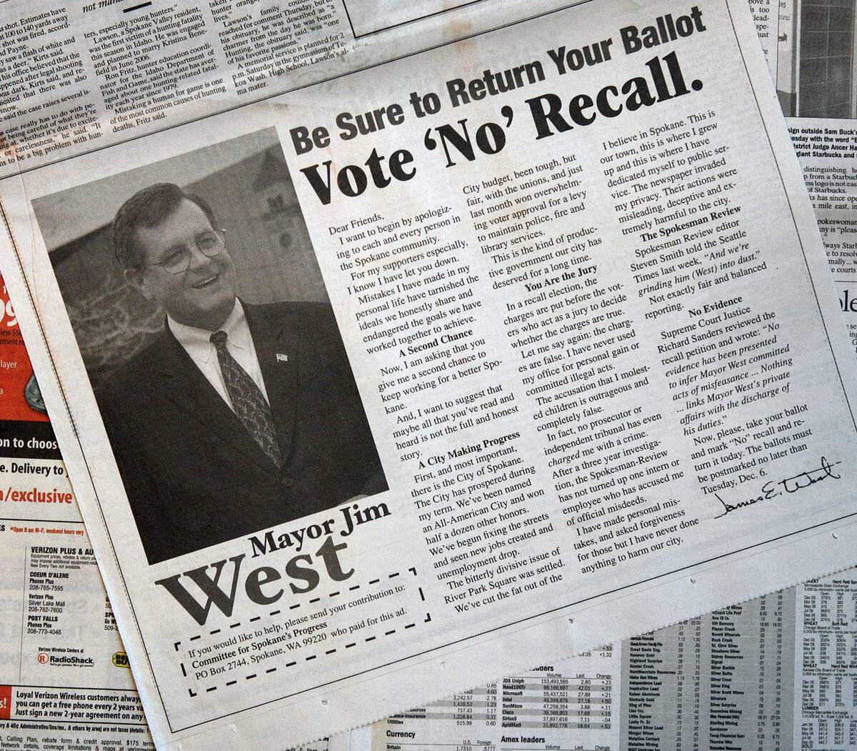 Embattled Spokane Mayor Jim West Faces Recall Election