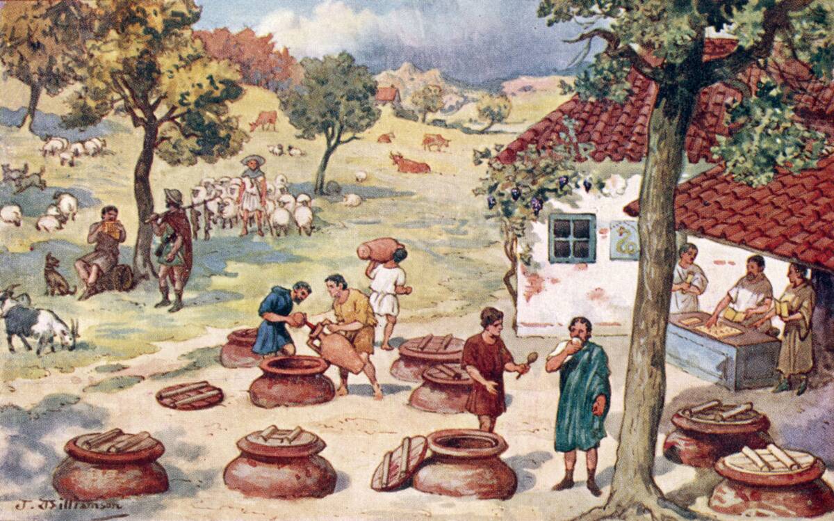 The Roman Empire - shepherds and wine makers / sellers in the countryside.