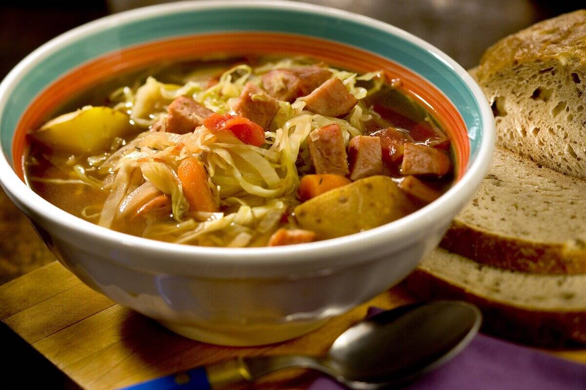 This hearty cabbage soup with kielbasa comes together in no