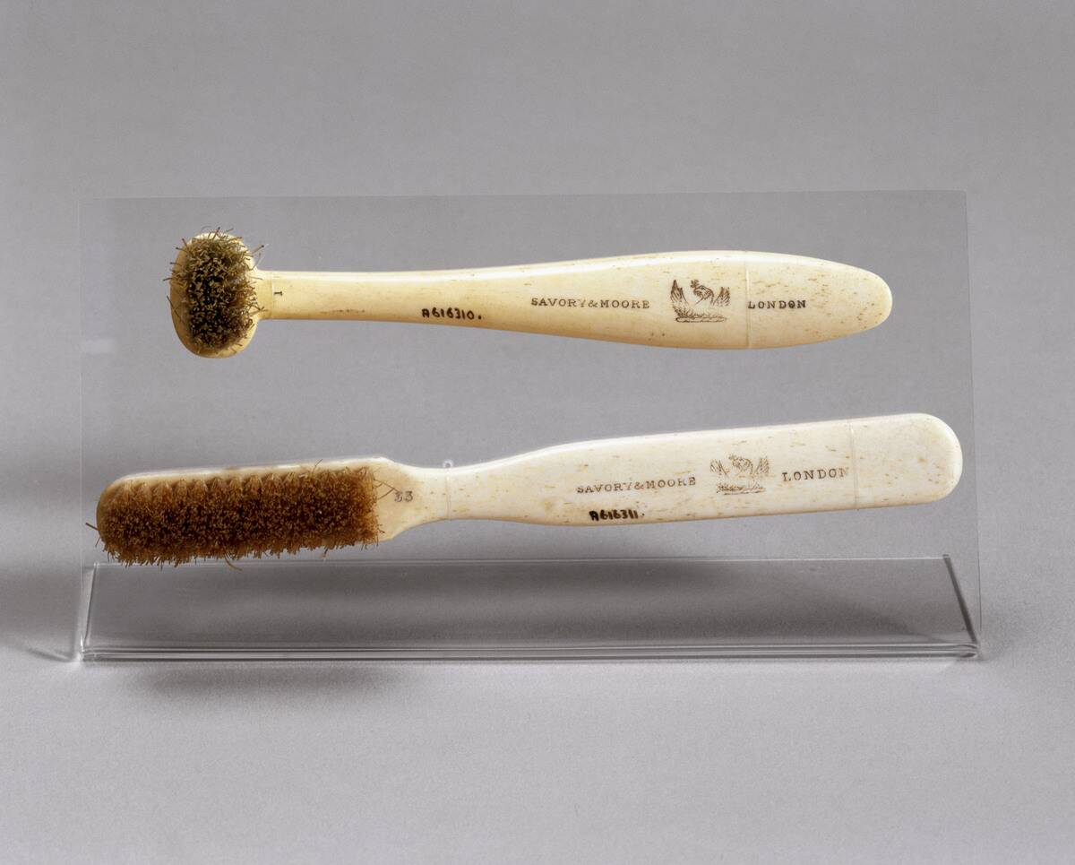 Toothbrushes with ivoride handles, c 1870-1920.