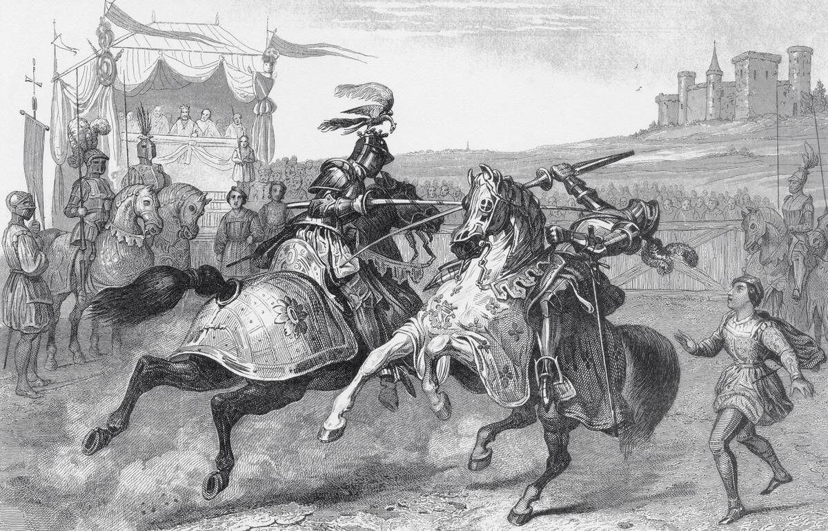 Two Knights Jousting At A Tournament In Germany