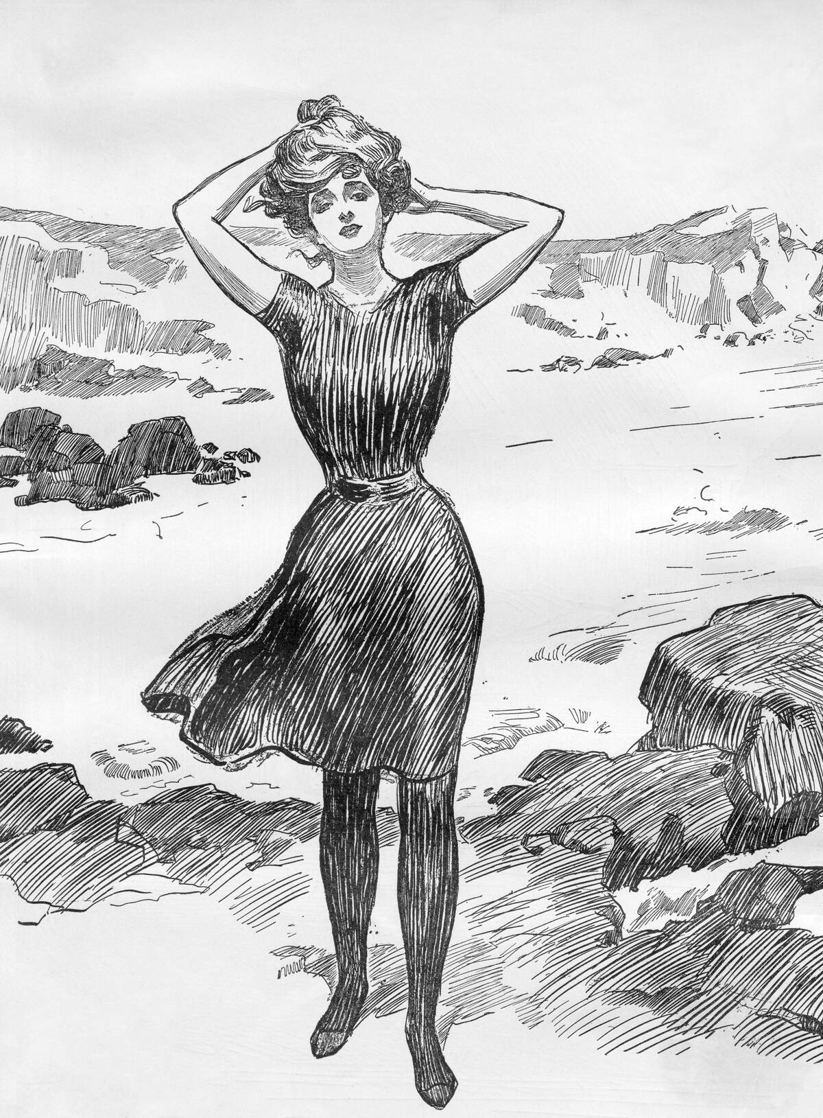 Illustration of Woman Wearing Bathing Suit and Corset