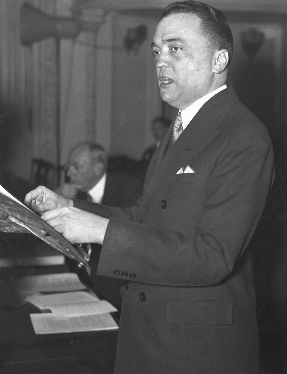 J. Edgar Hoover At Podium Speaking