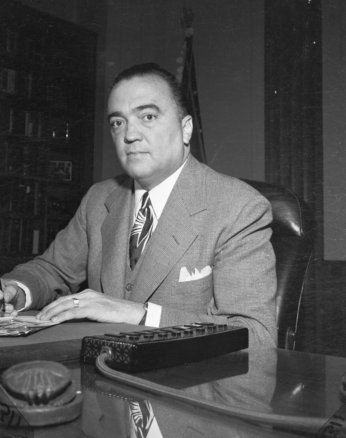 J. Edgar Hoover Standing in his FBI Office
