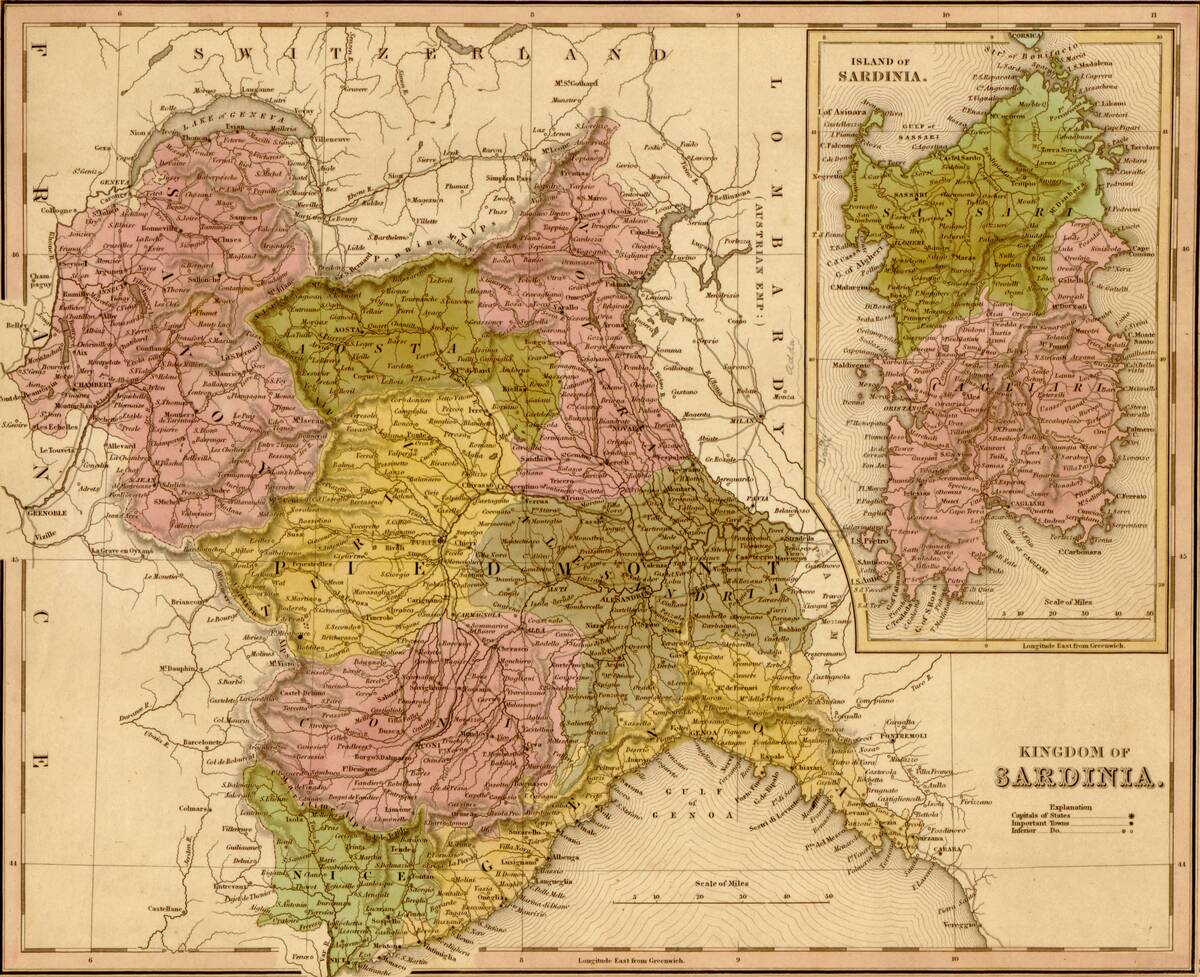 Map Of The Kingdom of Sardinia, 1844