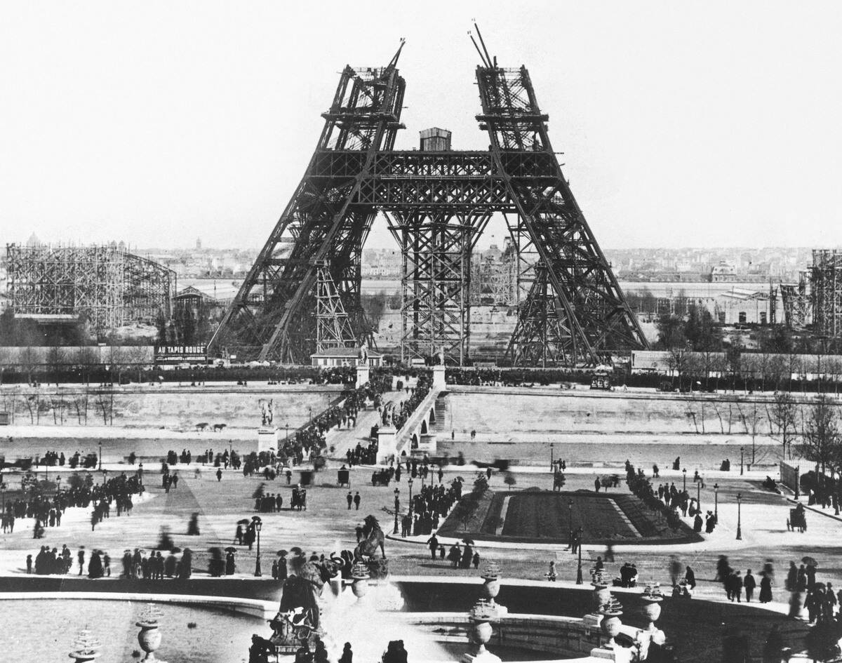 The Eiffel Tower under construction for the Paris Exposition, 1888