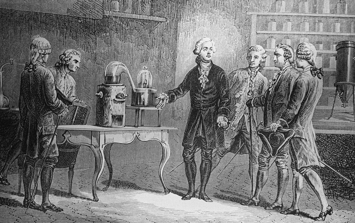 Antoine Lavoisier Showing Water Experiment to Observers