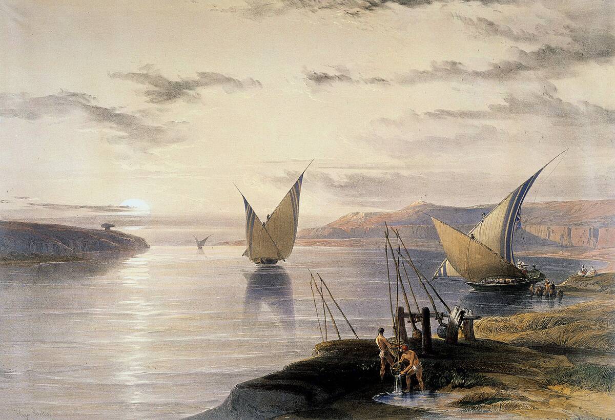 'Boats on the Nile', c1838-1839. Artist: David Roberts