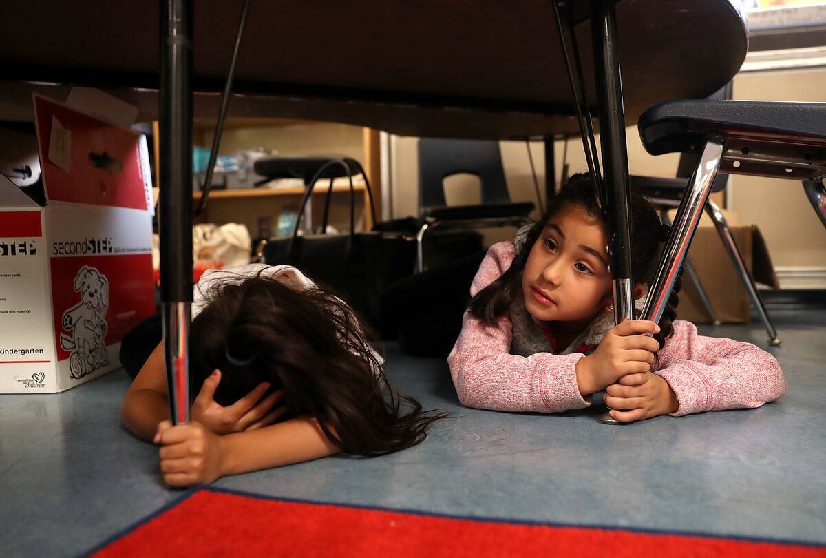 San Francisco School Children Participate In Earthquake Drill