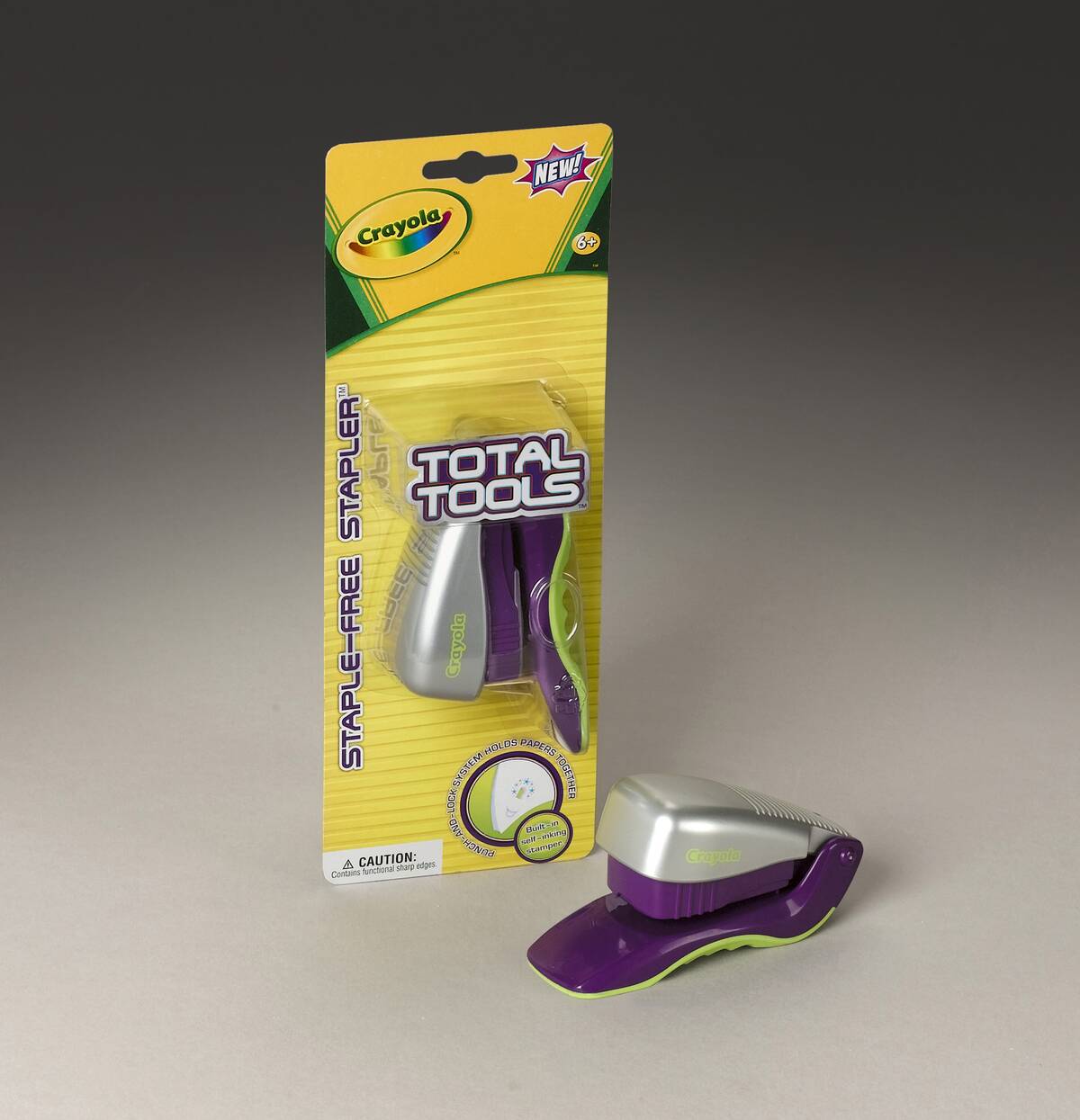 The Crayola Staple-Free Stapler, $4.99, punches a small tab