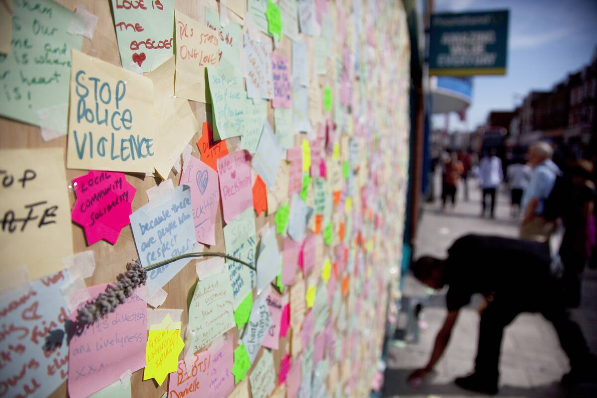 UK - London riots - Wall of positive messages from community in Peckham