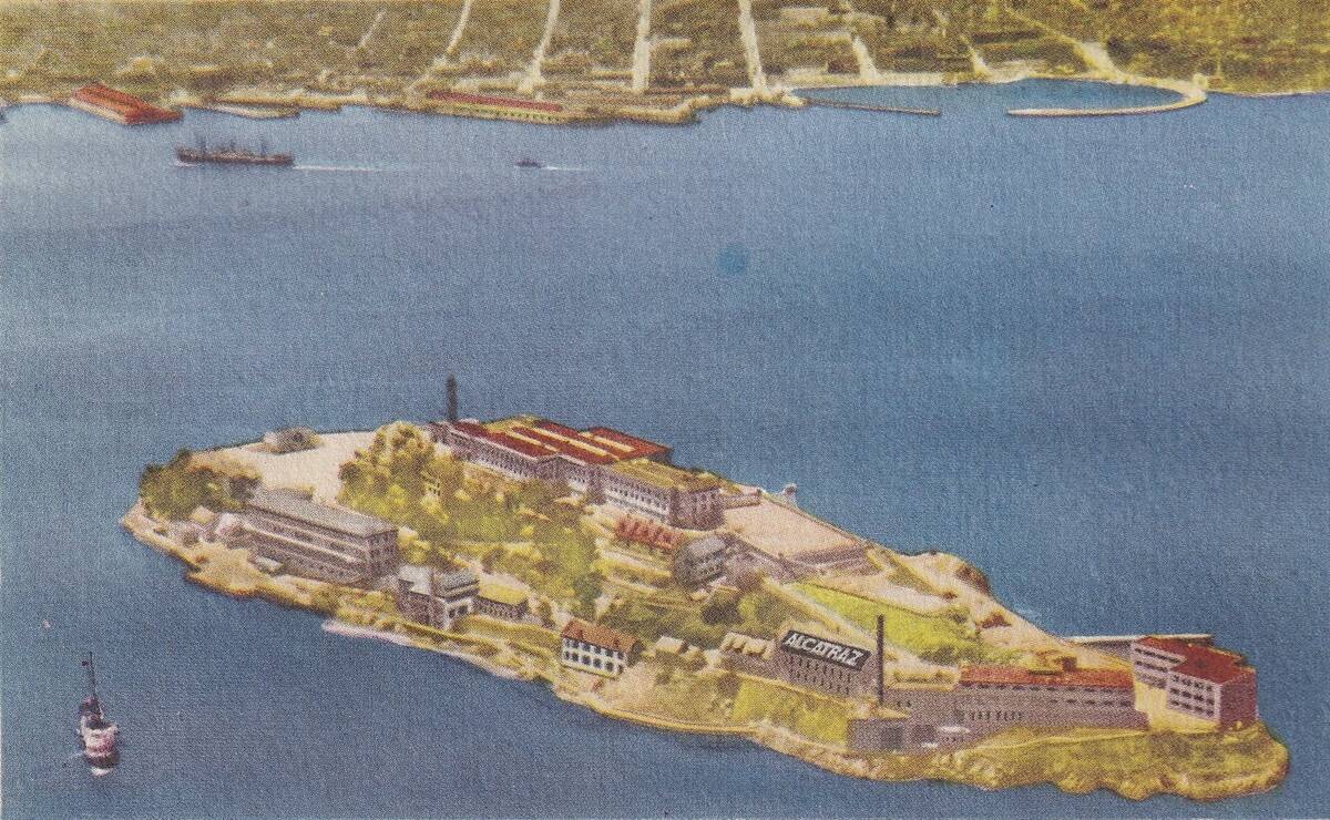 Vintage souvenir postcard, Alcatraz, San Francisco, California, ca 1945