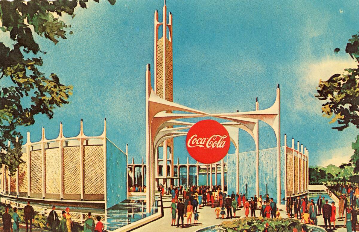 Vintage souvenir postcard, Coca Cola Pavilion, World's Fair, New York City, 1964