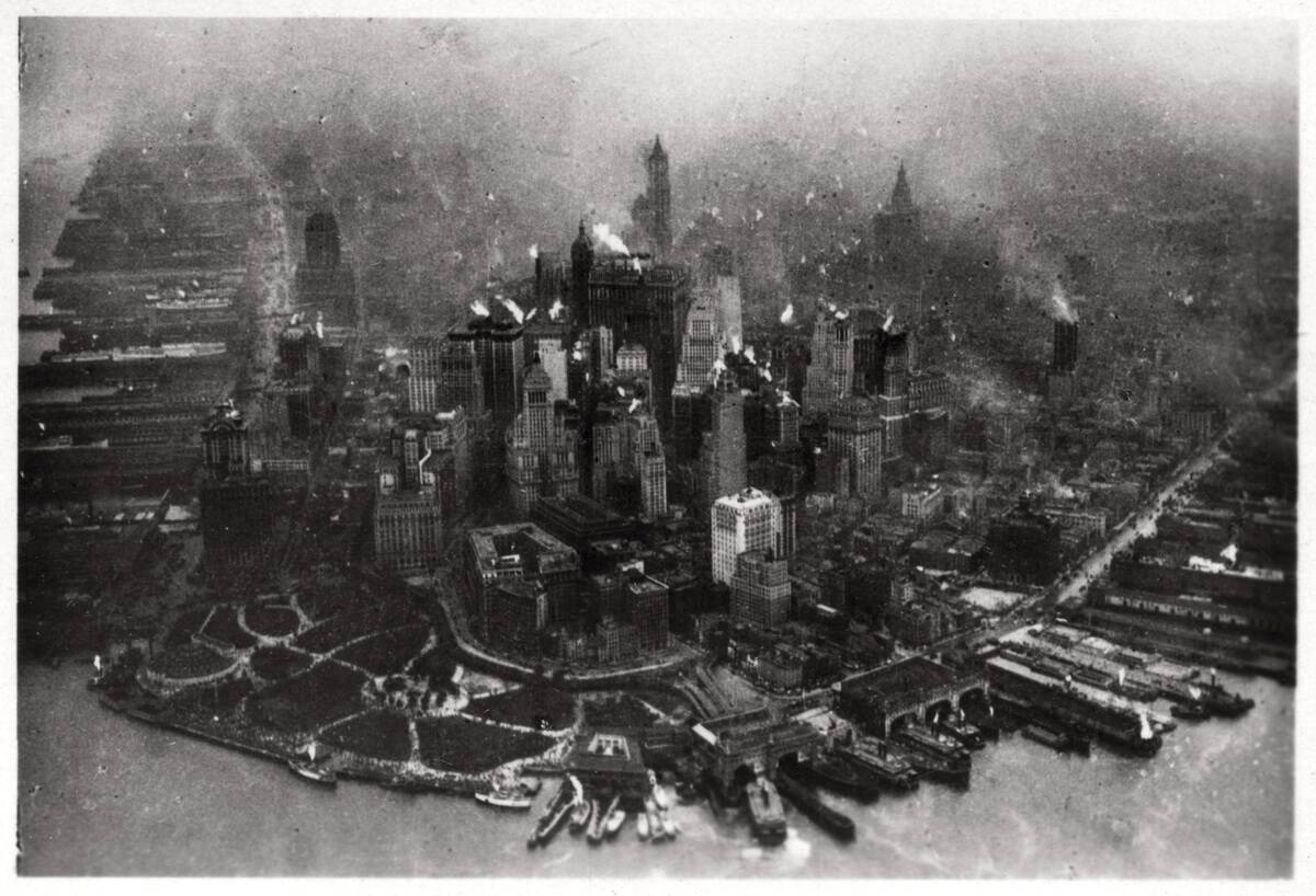 Aerial view of Manhattan, New York City, USA, from a Zeppelin, 1928 (1933).