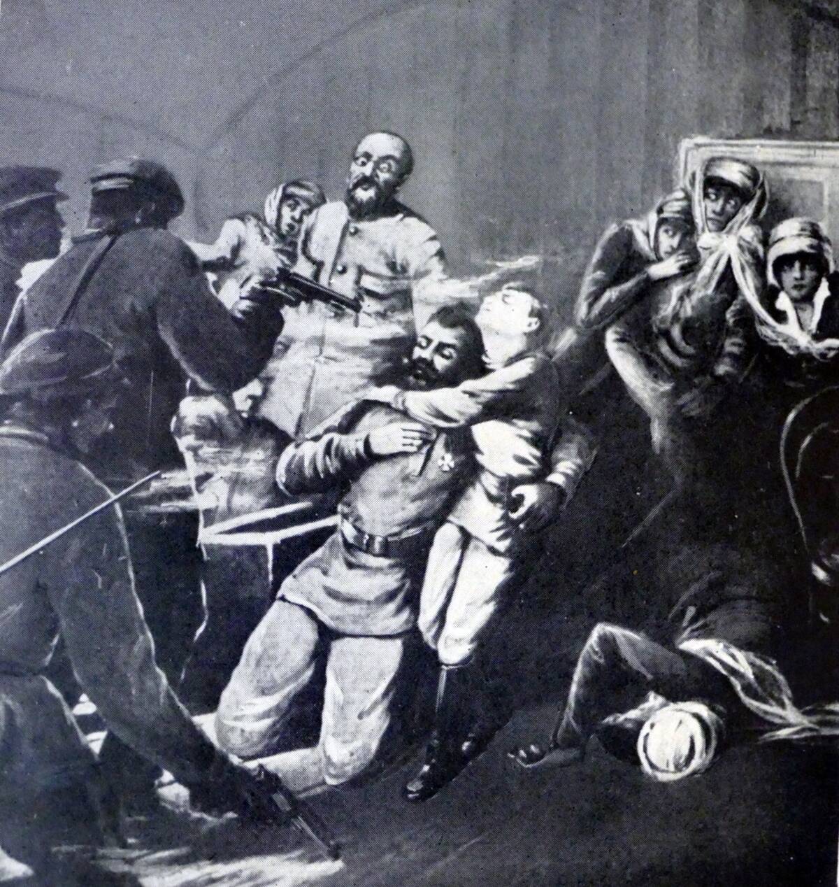 Artist impression of the murder of the Russian Imperial Romanov family.