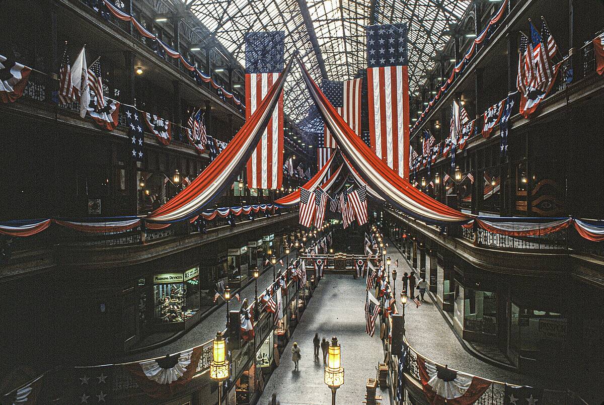 Cleveland Arcade Decorated For The US Bicentennial