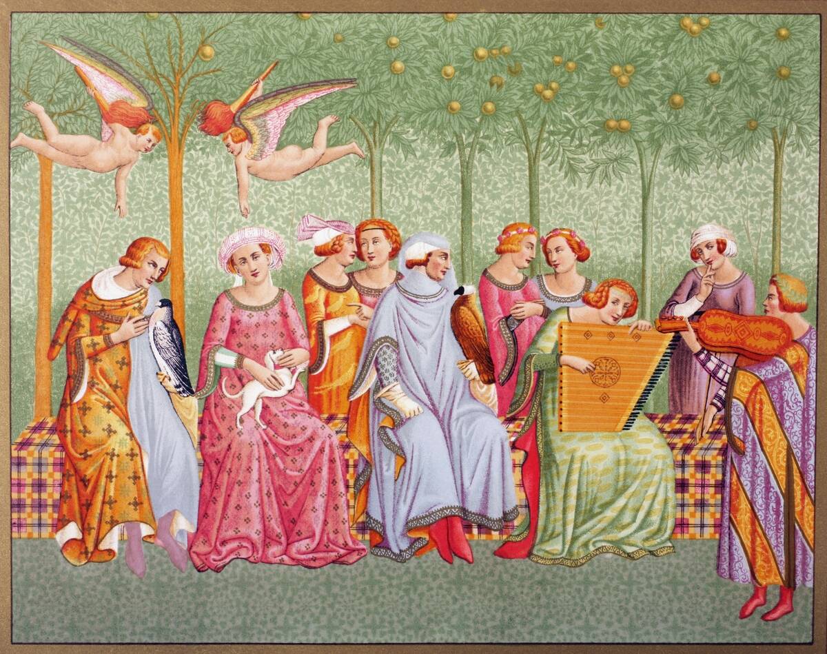 Courtly Women Listen To Music In An Orchard