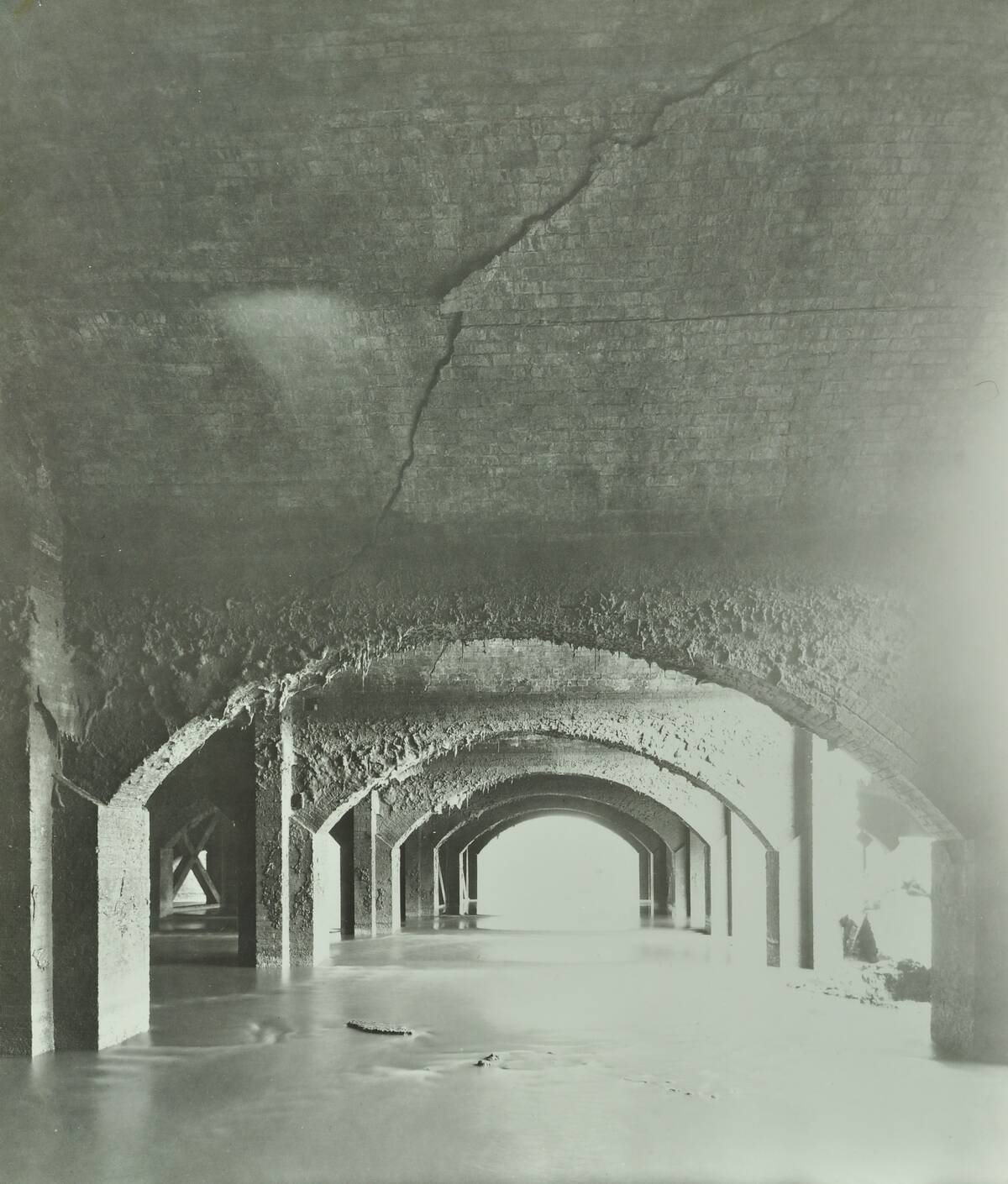Cracks In The Brickwork From Wartime Bombing, Beckton Sewage Works, London, 1946
