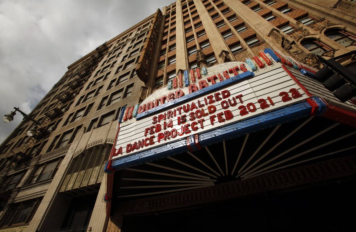 LOS ANGELES, CA - FEBRUARY 07, 2014: Exterior of the United Artists Theater in the Ace Hotel Hotel