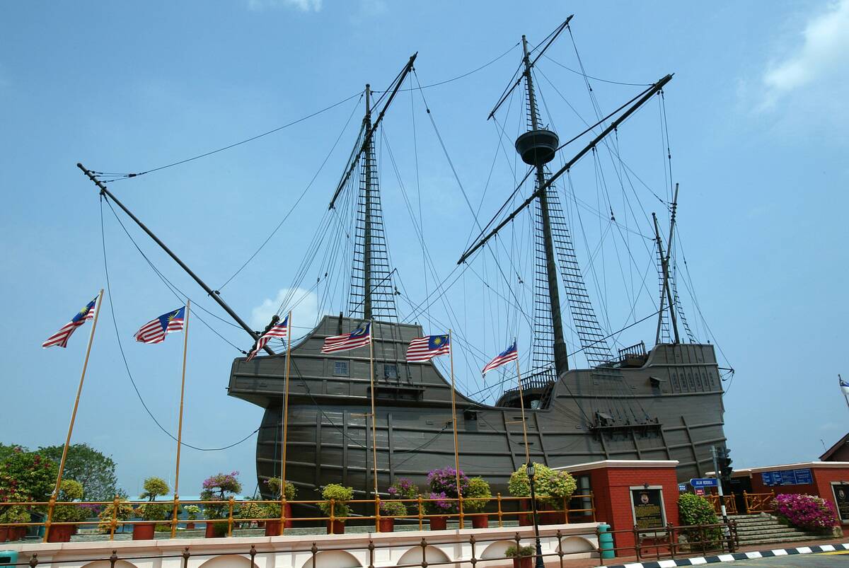 Maritime Museum with replica of sunk Portuguese treasure galleon Flor de la Mar Malacca Malaysia