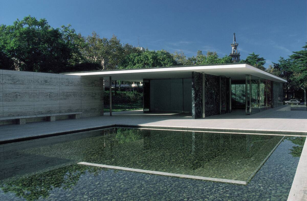 Mies Van de Rohe ´s pavilion Panoramic view of the Mies Van de Rohe ´s pavilion, Barcelona