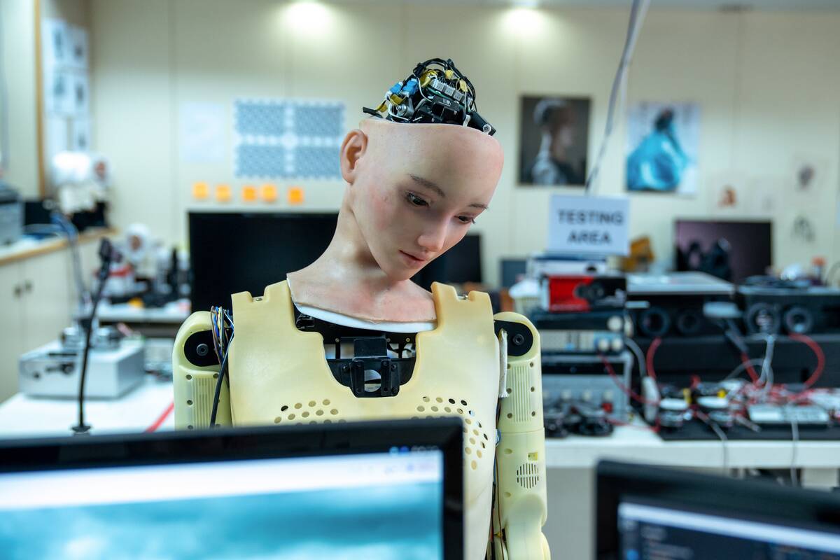 Production of humanoid robots at Hanson Robotics Company in Hong Kong