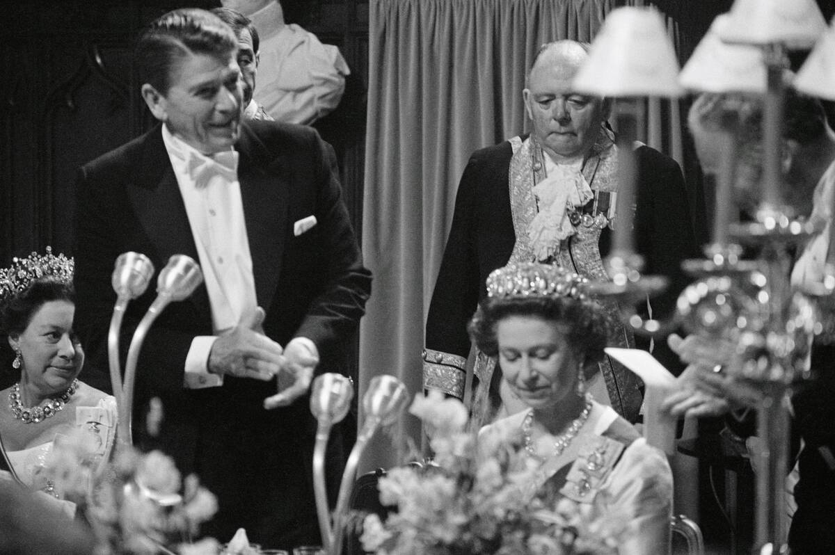 Queen Elizabeth Listening to President Reagan's Speech