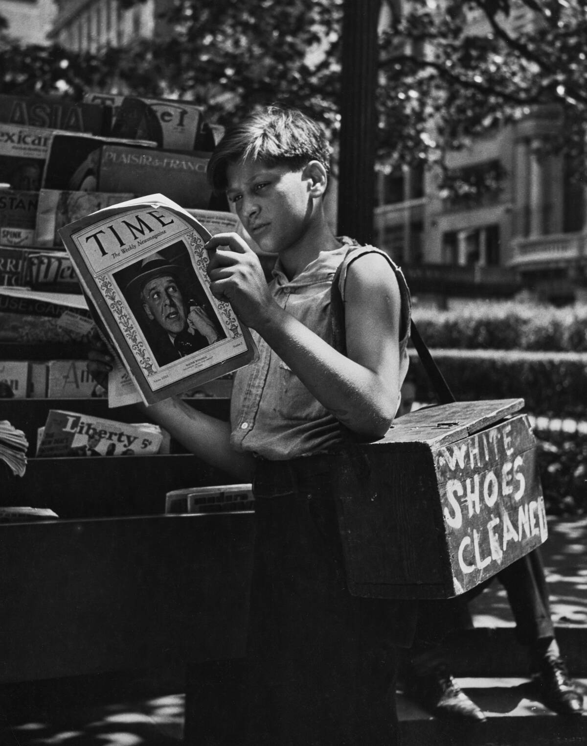 Shoe Shine Boy Reading 'Time' Magazine