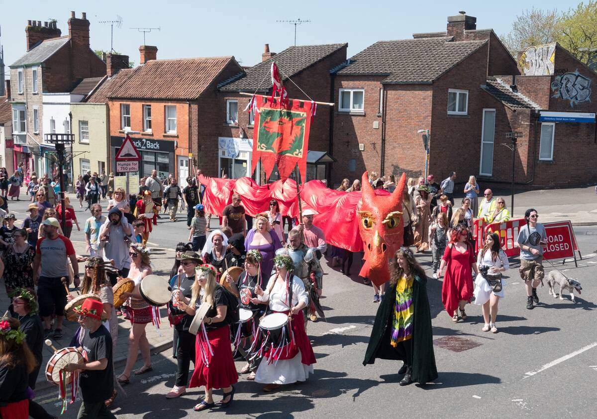 The Glastonbury Dragons Join The Town's May Fayre Celebrations