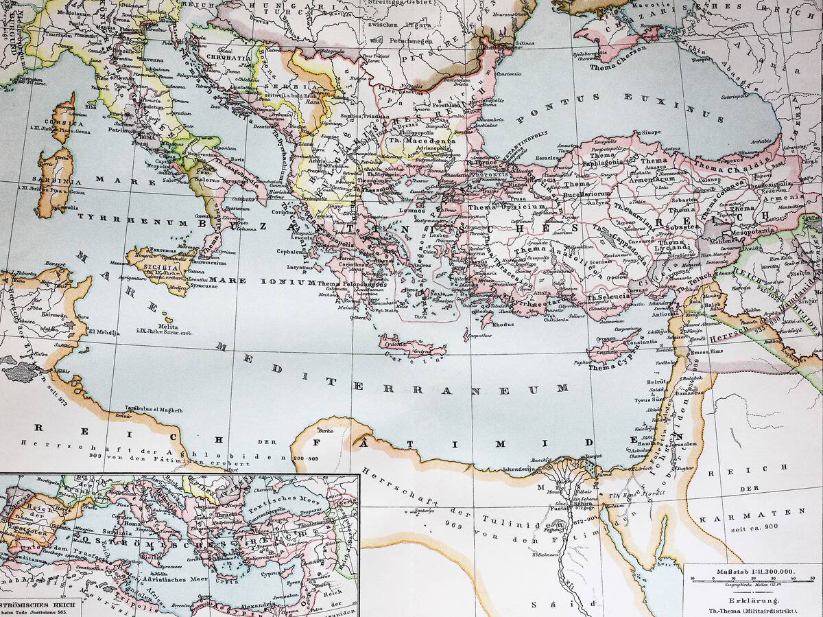 a historical map of the Byzantine Empire in the year 1000