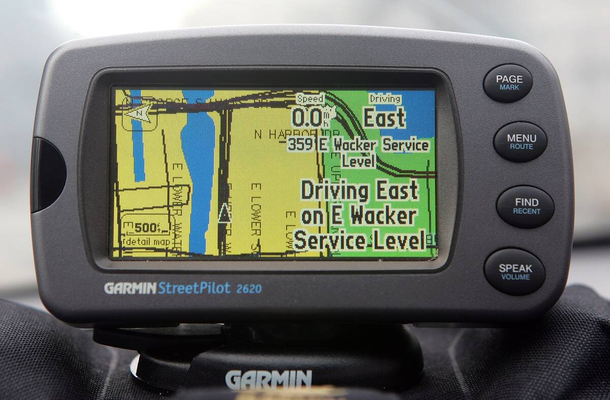 A portable Garmin Global Positioning System (GPS) unit is di